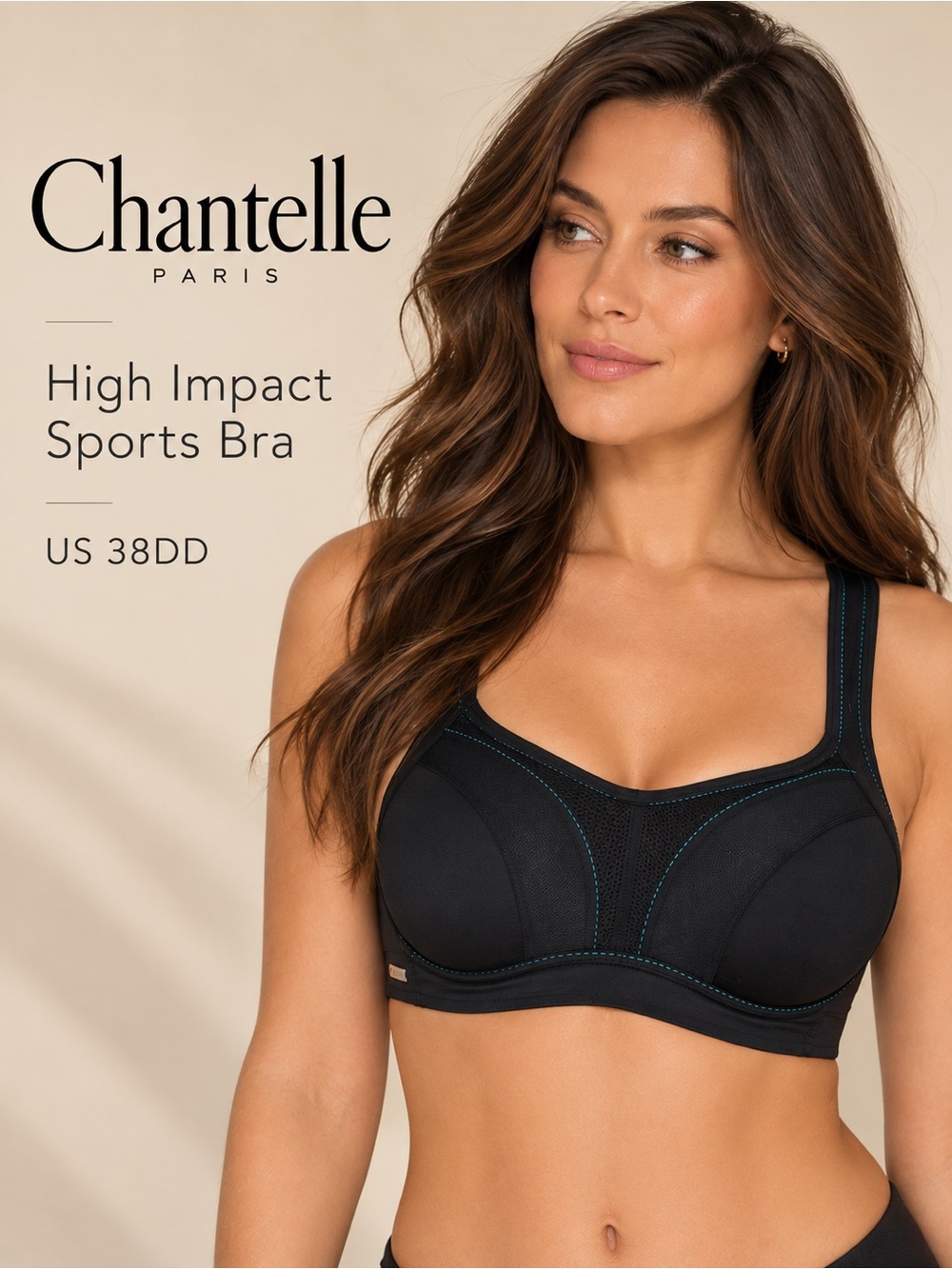 Chantelle High Impact Convertible Sports Bra Black 38DD NWT
